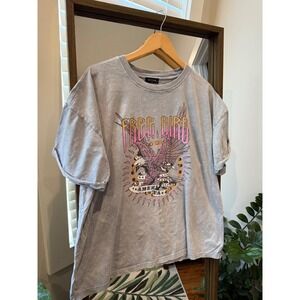 ZUTTER USA Eagle Graphic T Shirt Distressed Grey Oversized Tee Women's L Boxy